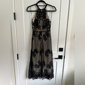 Elegant Black Lace Dress with nude liner - Size S